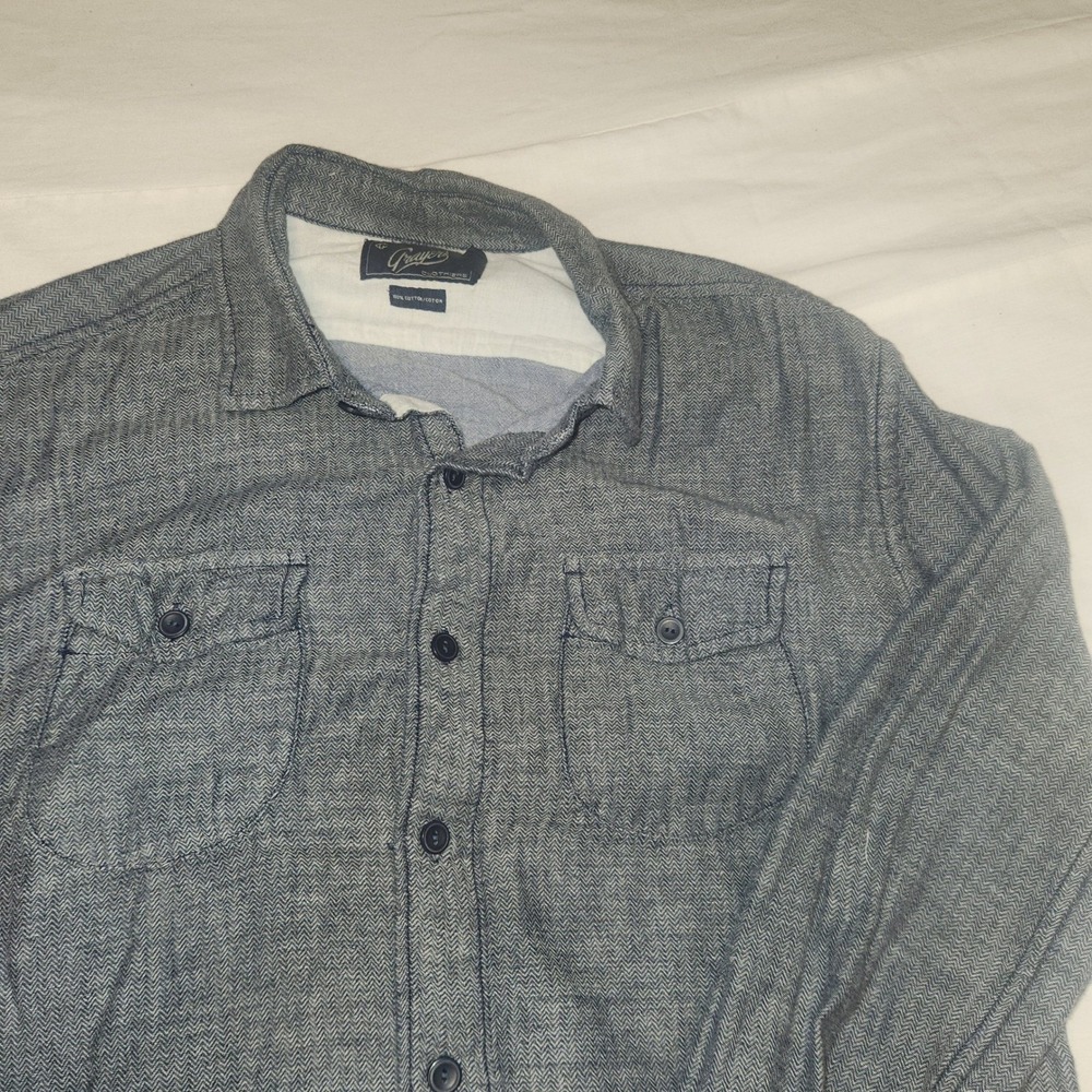 Grayers Clothiers Mens Large Blue Herringbone Cotton Button Down Shirt L/G